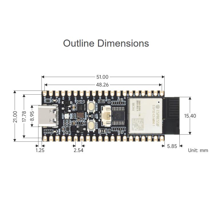 Scheda di sviluppo Waveshare ESP32-C5 Dual-Band Wi-Fi 6 con processore single-core a 240 MHz, Without Pinheader, With Pinheader