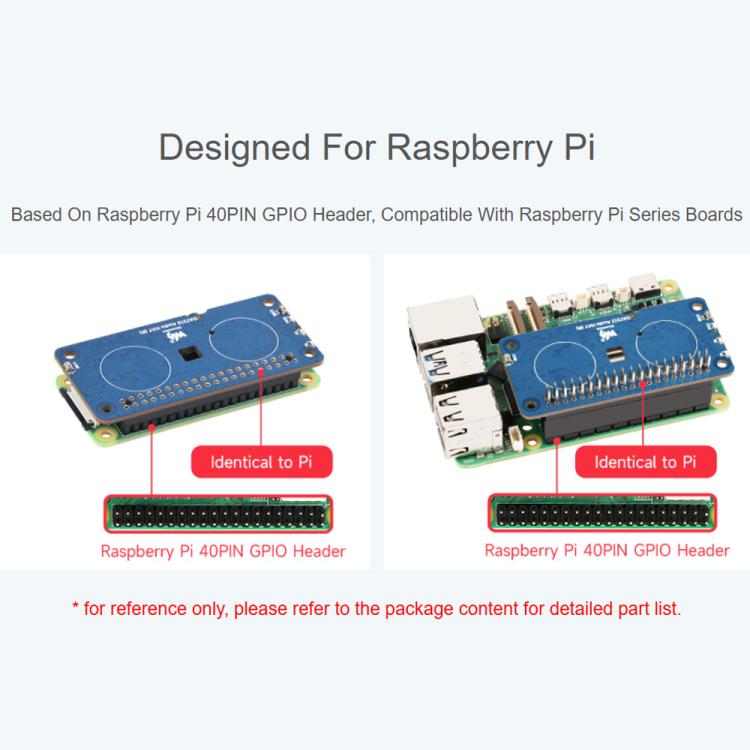 Waveshare DA7212 HAT audio I2S di tipo B per Raspberry Pi, connettori per altoparlanti integrati e chip EEPROM.