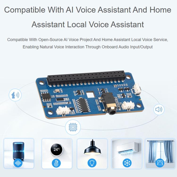 Waveshare DA7212 HAT audio I2S di tipo B per Raspberry Pi, connettori per altoparlanti integrati e chip EEPROM.