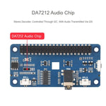 Waveshare DA7212 HAT audio I2S di tipo B per Raspberry Pi, connettori per altoparlanti integrati e chip EEPROM.