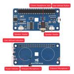 Waveshare DA7212 HAT audio I2S di tipo B per Raspberry Pi, connettori per altoparlanti integrati e chip EEPROM.