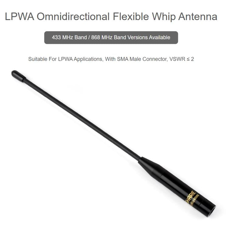 Antenna flessibile omnidirezionale LPWA con connettore SMA maschio, basso VSWR, Waveshare 433MHz, Waveshare 868MHz