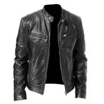 Giacca invernale da moto in PU con multitasche, collo alto e cerniera., M, L