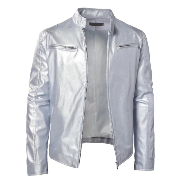 Giacca invernale da moto in PU con multitasche, collo alto e cerniera., XL, 2XL