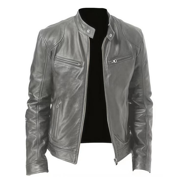 Giacca invernale da moto in PU con multitasche, collo alto e cerniera., XL, 2XL