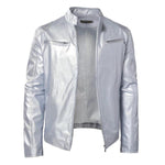 Giacca invernale da moto in PU con multitasche, collo alto e cerniera., 3XL, 4XL