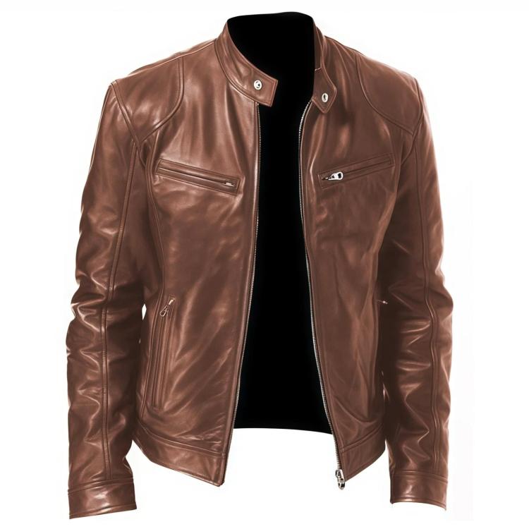 Giacca invernale da moto in PU con multitasche, collo alto e cerniera., 3XL, 4XL