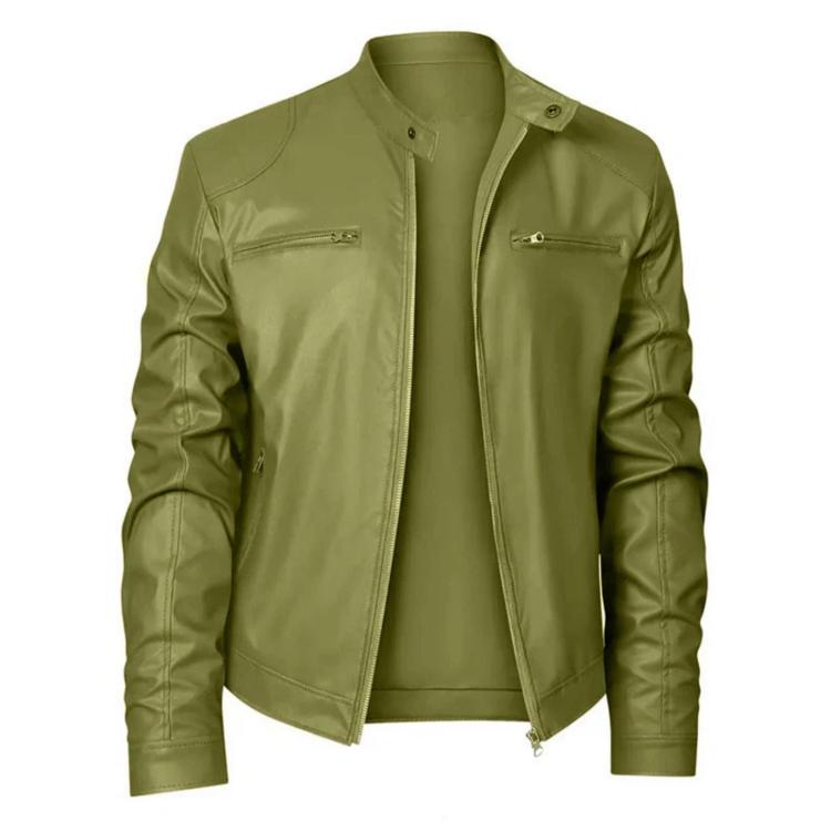 Giacca invernale da moto in PU con multitasche, collo alto e cerniera., 5XL