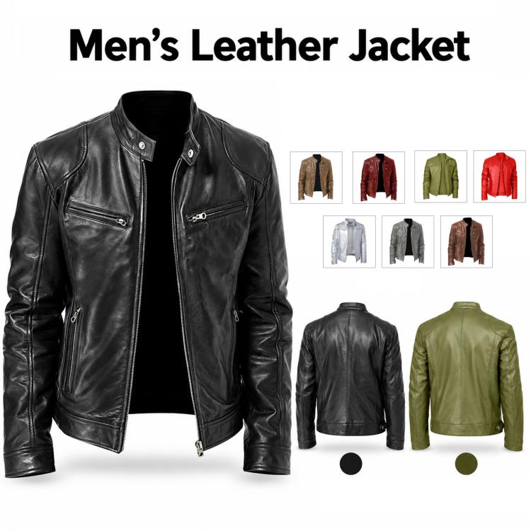 Giacca invernale da moto in PU con multitasche, collo alto e cerniera., 3XL, 4XL