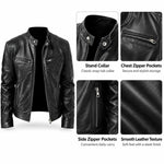 Giacca invernale da moto in PU con multitasche, collo alto e cerniera., 3XL, 4XL