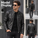 Giacca invernale da moto in PU con multitasche, collo alto e cerniera., XL, 2XL
