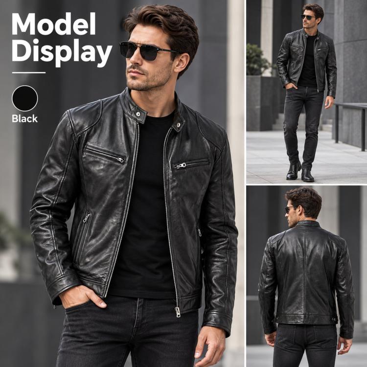 Giacca invernale da moto in PU con multitasche, collo alto e cerniera., XL, 2XL