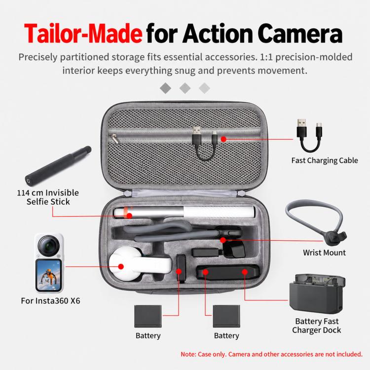 Custodia rigida per kit fotocamera Insta360 X6 – Borsa da viaggio impermeabile con tracolla