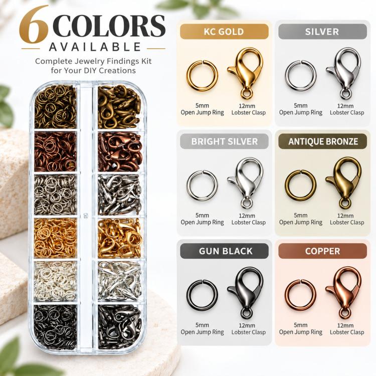 Kit di minuteria per bigiotteria (972 pezzi/scatola): set con chiusure a moschettone da 12 mm e anellini aperti da 5 mm