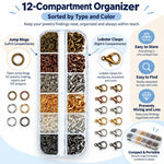 Kit di minuteria per bigiotteria (972 pezzi/scatola): set con chiusure a moschettone da 12 mm e anellini aperti da 5 mm