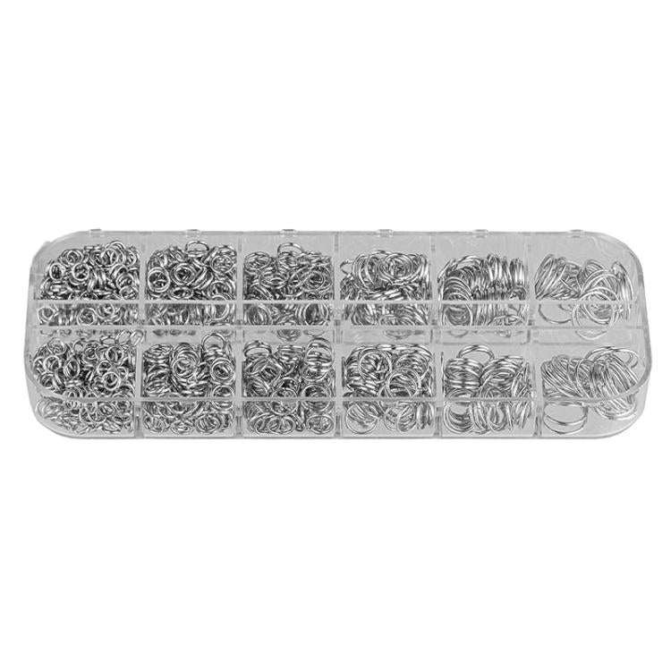 Kit di anelli di congiunzione aperti per gioielli, 1200 pezzi/scatola, 6 misure assortite: 4 mm, 5 mm, 6 mm, 7 mm, 8 mm, 10 mm.