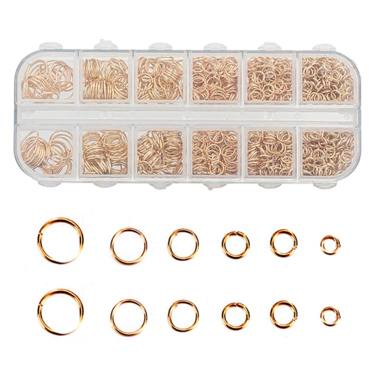 Kit di anelli di congiunzione aperti per gioielli, 1200 pezzi/scatola, 6 misure assortite: 4 mm, 5 mm, 6 mm, 7 mm, 8 mm, 10 mm.