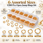 Kit di anelli di congiunzione aperti per gioielli, 1200 pezzi/scatola, 6 misure assortite: 4 mm, 5 mm, 6 mm, 7 mm, 8 mm, 10 mm.
