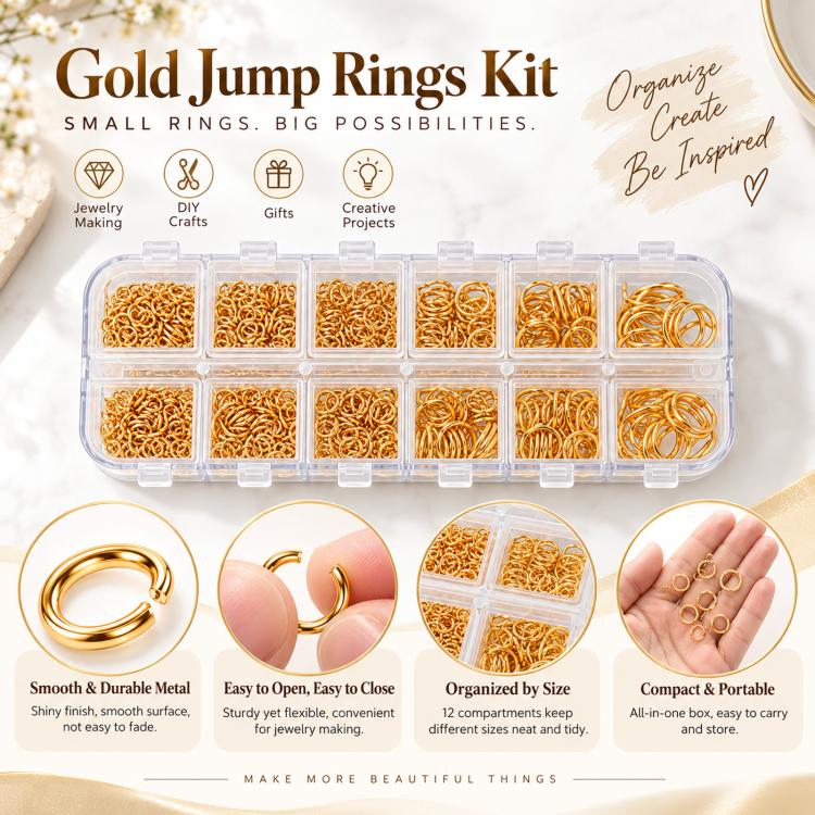 Kit di anelli di congiunzione aperti per gioielli, 1200 pezzi/scatola, 6 misure assortite: 4 mm, 5 mm, 6 mm, 7 mm, 8 mm, 10 mm.