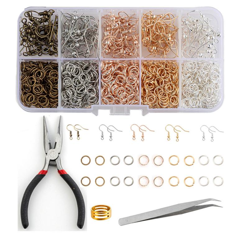 Kit per la creazione di orecchini da 1125 pezzi/scatola, con ganci e anellini, accessori per la creazione di gioielli fai da te., Without Tool, With Tool