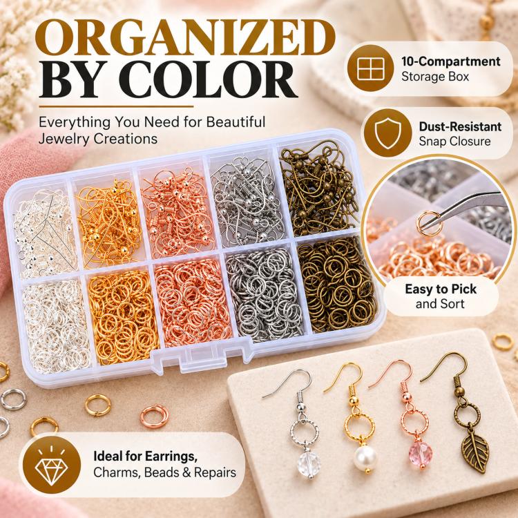 Kit per la creazione di orecchini da 1125 pezzi/scatola, con ganci e anellini, accessori per la creazione di gioielli fai da te., Without Tool, With Tool