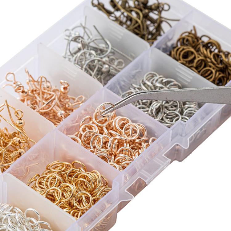 Kit per la creazione di orecchini da 1125 pezzi/scatola, con ganci e anellini, accessori per la creazione di gioielli fai da te., Without Tool, With Tool