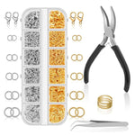 Kit per la creazione di gioielli (1040 pezzi/scatola): 40 chiusure a moschettone e 1000 anellini di giunzione in 5 misure (4 mm - 10 mm), With Tool K-White++Gold, Without Tool K-white Gold, With Tool K-White, Without Tool K-white