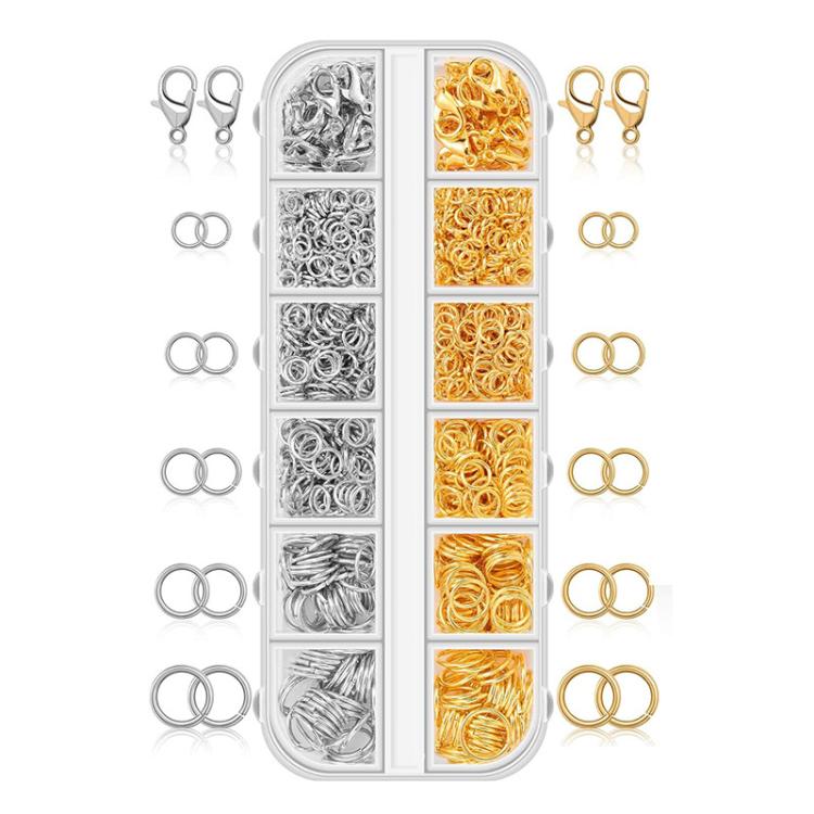 Kit per la creazione di gioielli (1040 pezzi/scatola): 40 chiusure a moschettone e 1000 anellini di giunzione in 5 misure (4 mm - 10 mm), With Tool K-White++Gold, Without Tool K-white Gold, With Tool K-White, Without Tool K-white