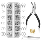 Kit per la creazione di gioielli (1040 pezzi/scatola): 40 chiusure a moschettone e 1000 anellini di giunzione in 5 misure (4 mm - 10 mm), With Tool K-White++Gold, Without Tool K-white Gold, With Tool K-White, Without Tool K-white