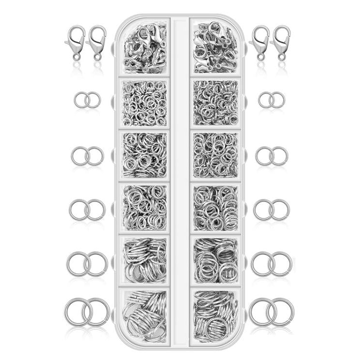 Kit per la creazione di gioielli (1040 pezzi/scatola): 40 chiusure a moschettone e 1000 anellini di giunzione in 5 misure (4 mm - 10 mm), With Tool K-White++Gold, Without Tool K-white Gold, With Tool K-White, Without Tool K-white