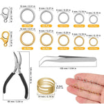 Kit per la creazione di gioielli (1040 pezzi/scatola): 40 chiusure a moschettone e 1000 anellini di giunzione in 5 misure (4 mm - 10 mm), With Tool K-White++Gold, Without Tool K-white Gold, With Tool K-White, Without Tool K-white