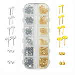 Kit da 400 pezzi (perni e chiusure per orecchini): 200 perni a perno piatto in 4 misure (4-8 mm) e 200 chiusure a farfalla.