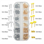 Kit da 400 pezzi (perni e chiusure per orecchini): 200 perni a perno piatto in 4 misure (4-8 mm) e 200 chiusure a farfalla.