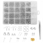 Kit per la creazione di orecchini da 2680 pezzi: monachelle, anellini di giunzione, perni a occhiello, perni a perno piatto con farfalline e pinzette.