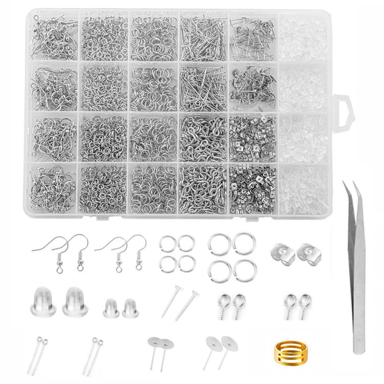 Kit per la creazione di orecchini da 2680 pezzi: monachelle, anellini di giunzione, perni a occhiello, perni a perno piatto con farfalline e pinzette.