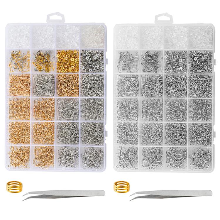 Kit per la creazione di orecchini da 2680 pezzi: monachelle, anellini di giunzione, perni a occhiello, perni a perno piatto con farfalline e pinzette.