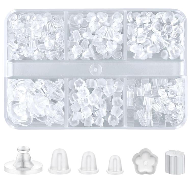 Kit di chiusure per orecchini in silicone trasparente – Assortimento di gommini morbidi, 600 PCS/Box Standard, 600 PCS/Box Novelty Shaped, 300 PCS/Box Hamburger & Disc