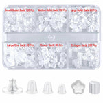 Kit di chiusure per orecchini in silicone trasparente – Assortimento di gommini morbidi, 600 PCS/Box Standard, 600 PCS/Box Novelty Shaped, 300 PCS/Box Hamburger & Disc