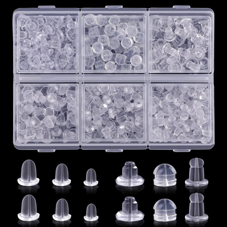 Kit di chiusure per orecchini in silicone trasparente – Assortimento di gommini morbidi, 600 PCS/Box Standard, 600 PCS/Box Novelty Shaped, 300 PCS/Box Hamburger & Disc