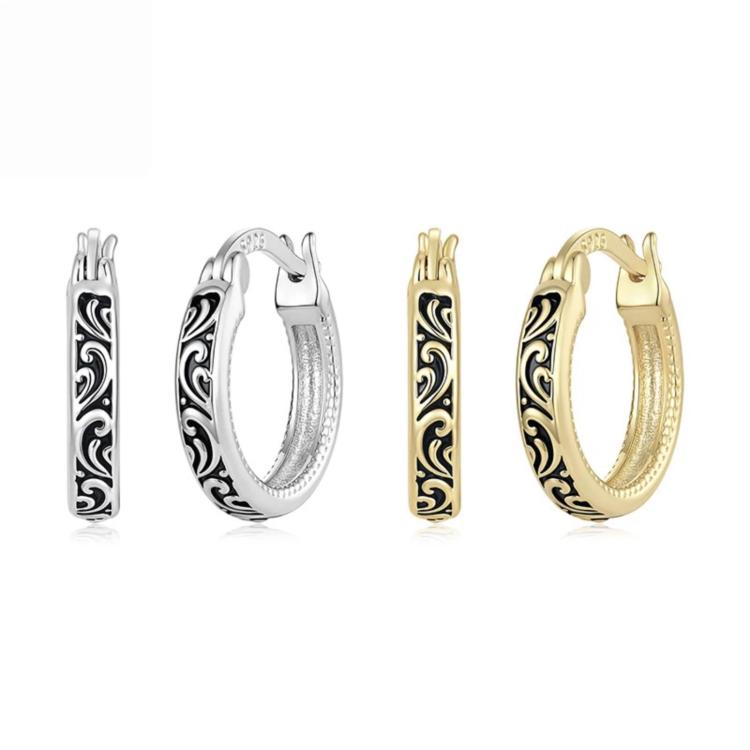 Vintage-style Patterned Brass Earring Backs With Silver Posts, YIE423-A, YIE423-B