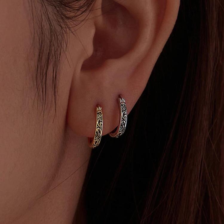 Vintage-style Patterned Brass Earring Backs With Silver Posts, YIE423-A, YIE423-B