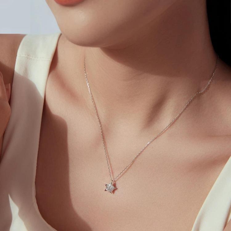 S925 Sterling Silver 1-Carat Sparkling Moissanite Necklace, MSN079