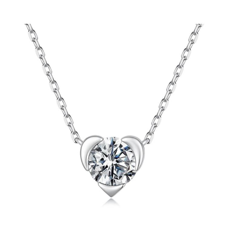 S925 Sterling Silver 1-Carat Classic Heart-Shaped Moissanite Necklace, MSN080