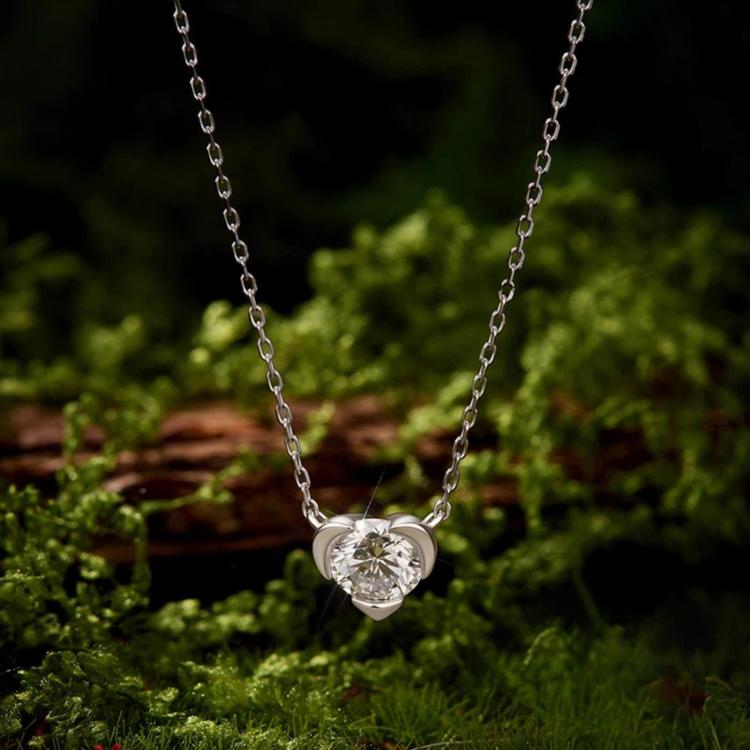S925 Sterling Silver 1-Carat Classic Heart-Shaped Moissanite Necklace, MSN080
