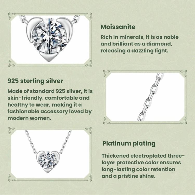S925 Sterling Silver 1-Carat Classic Heart-Shaped Moissanite Necklace, MSN080