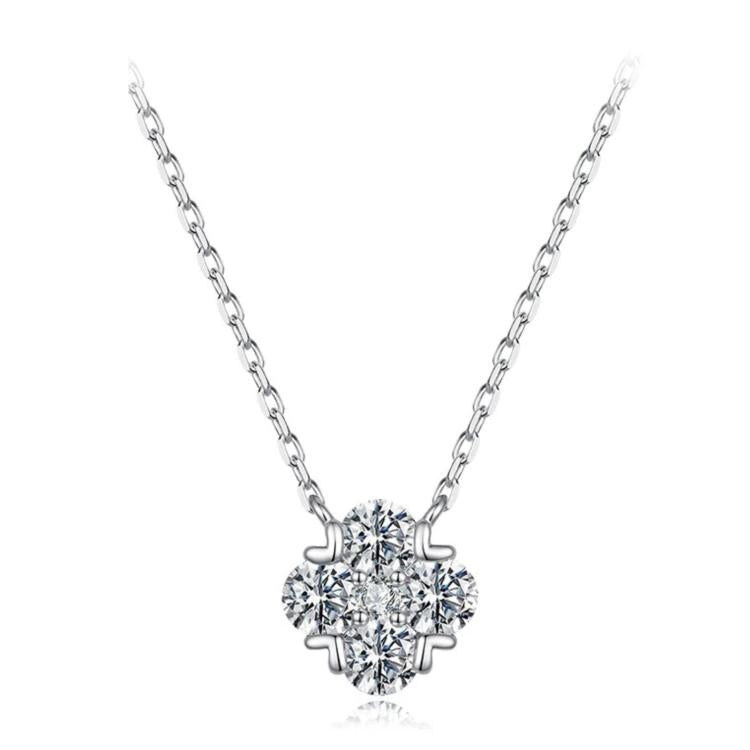 S925 Sterling Silver Lucky Four-Leaf Clover Moissanite Necklace, MSN081