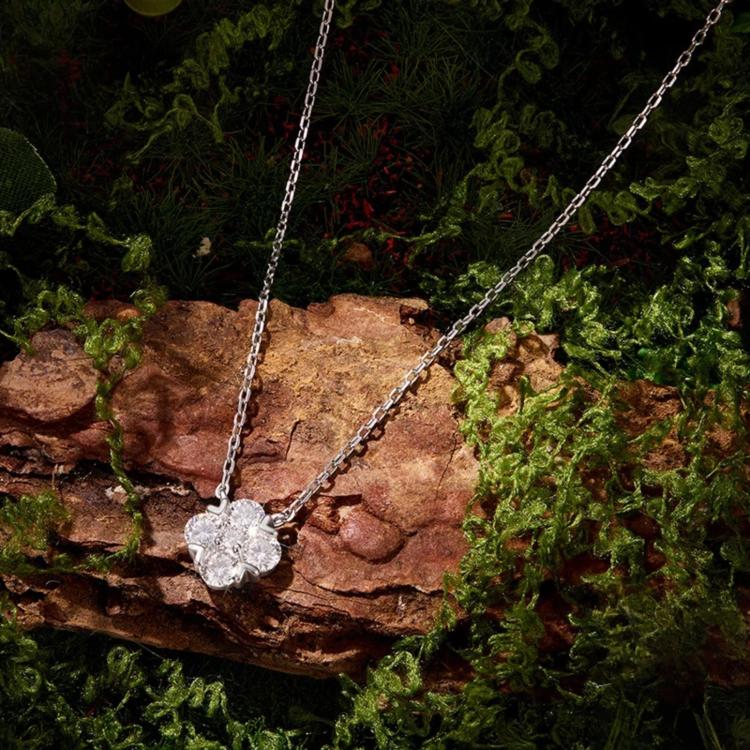 S925 Sterling Silver Lucky Four-Leaf Clover Moissanite Necklace, MSN081