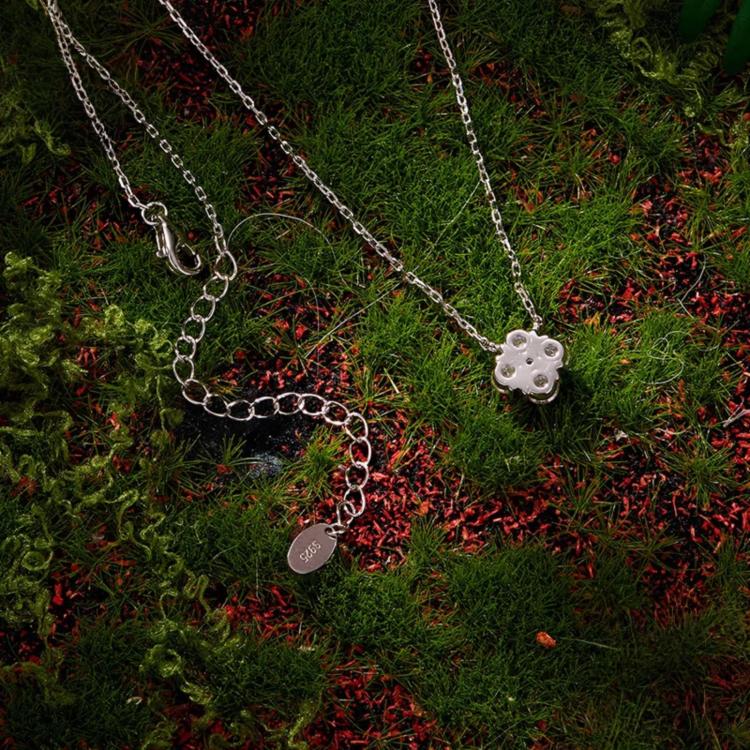 S925 Sterling Silver Lucky Four-Leaf Clover Moissanite Necklace, MSN081