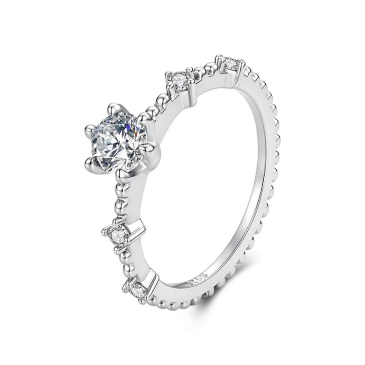 S925 Sterling Silver Platinum-Plated Moissanite Slim Ring, 6 US Size, 7 US Size, 8 US Size