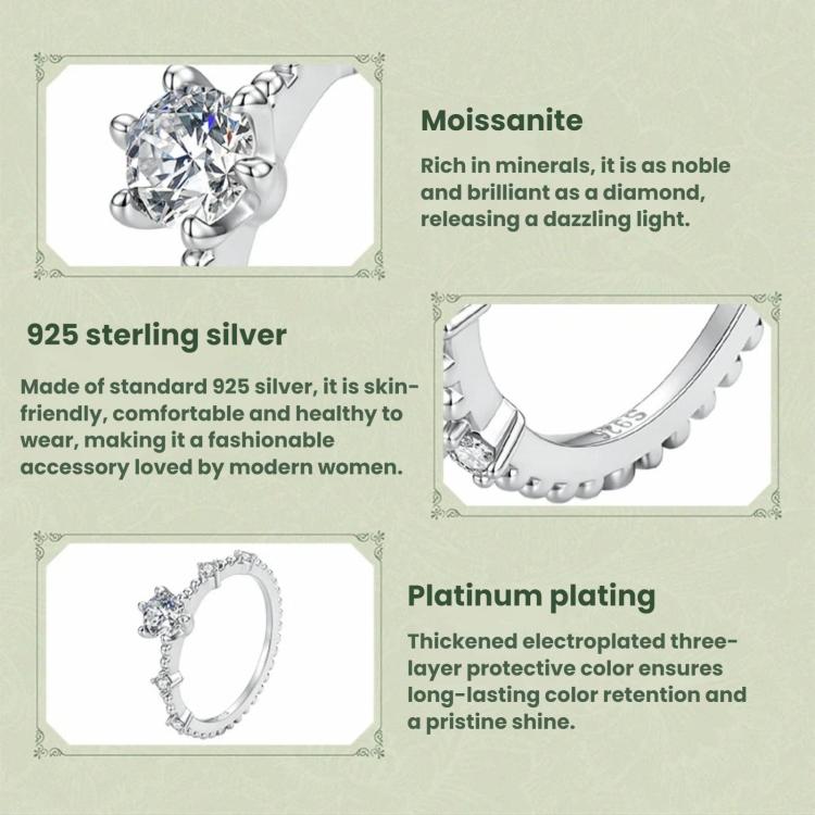 S925 Sterling Silver Platinum-Plated Moissanite Slim Ring, 6 US Size, 7 US Size, 8 US Size